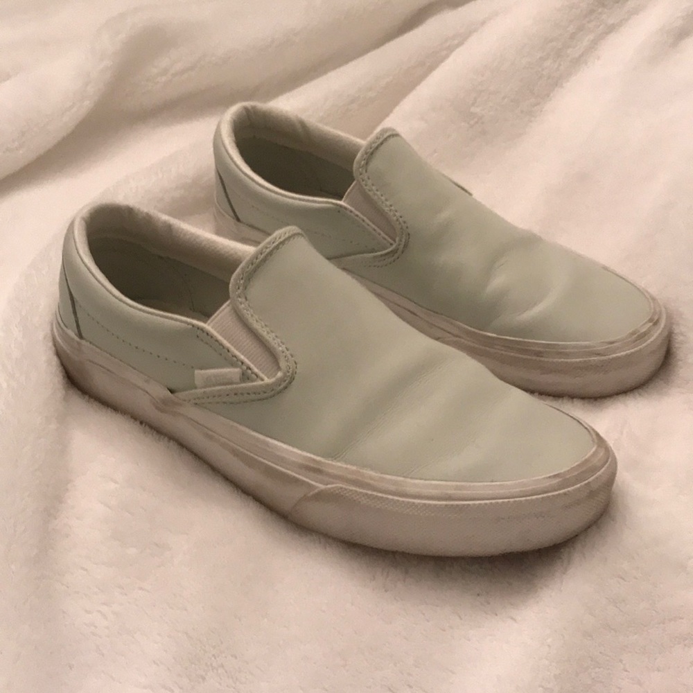 Mint Green Leather Van Slip-ons